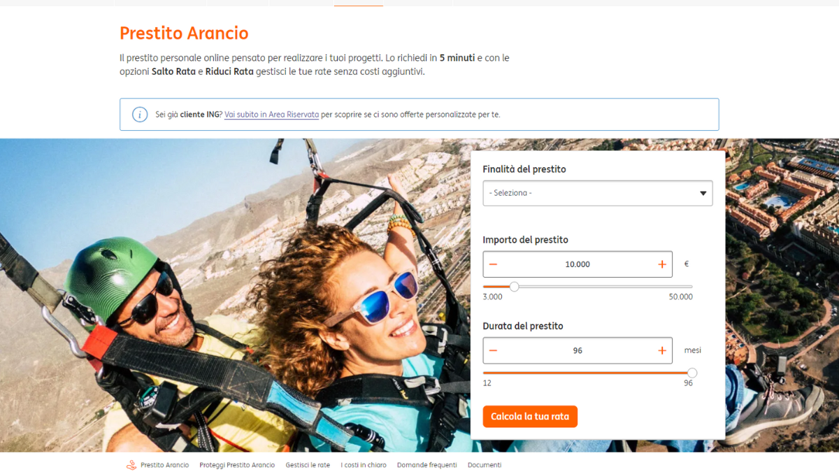 Pagina del Prestito Personale sul sito di ING