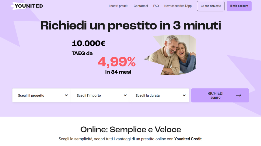 Pagina del Prestito Personale sul sito di Prestito YOUNITED